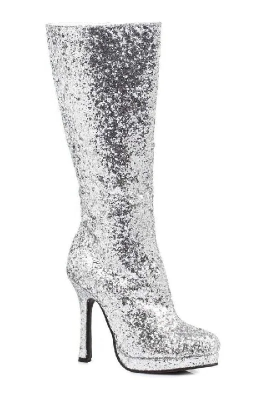 women's lace-up knee boots421-ZARA Knee Boot  | Silver Glitter