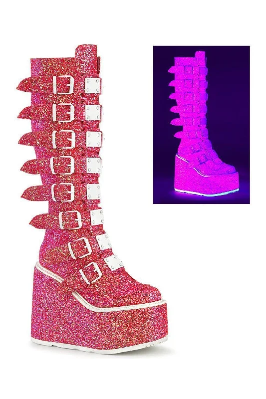 women's knee-high boots for rainy daysSWING-815UV Knee Boot | Pink Glitter Faux Leather