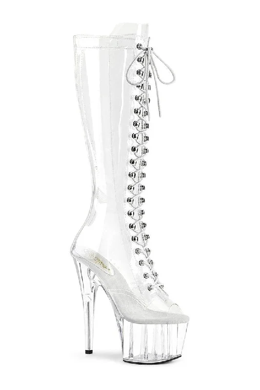 women's knee-high boots for dancersADORE-2021C Exotic Knee Boot | Clear Vinyl