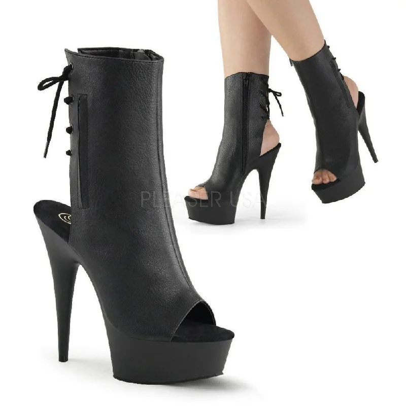 women's heeled boots for wide calvesSS-DELIGHT-1018 Platform Boot  | Black Faux Leather