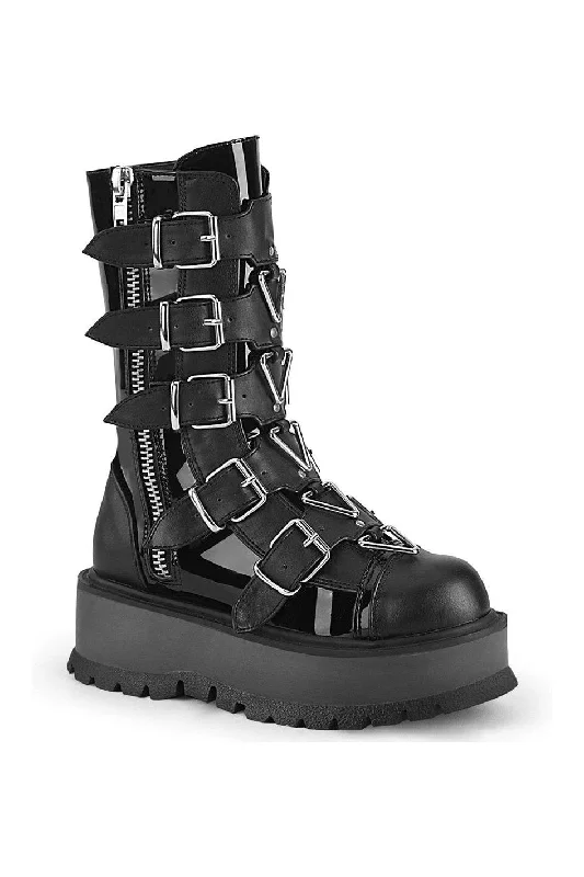 women's knee boots for fashionSLACKER-160 Knee Boot | Black Faux Leather