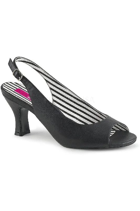 Women's stretchy stiletto heel pumps for easy on and offJENNA-02 Pump | Black Faux Leather Women's stretchy stiletto heel pumps for easy on and offJENNA-02 Pump | Black Faux Leather