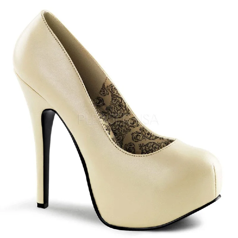 Women's lace - trimmed stiletto heel pumps with a scalloped edgeSS-Teeze-06 Pump | Bone Faux Leather Women's lace - trimmed stiletto heel pumps with a scalloped edgeSS-Teeze-06 Pump | Bone Faux Leather