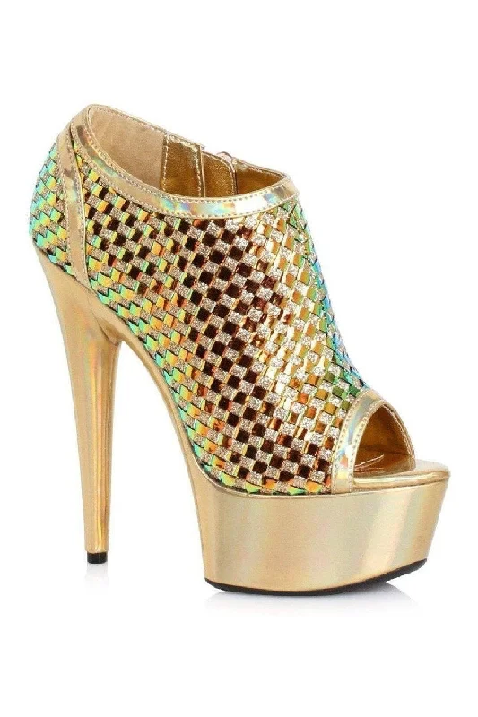 women's heeled boots with unique designs609-JACLYN Stripper Bootie | Gold Faux Leather