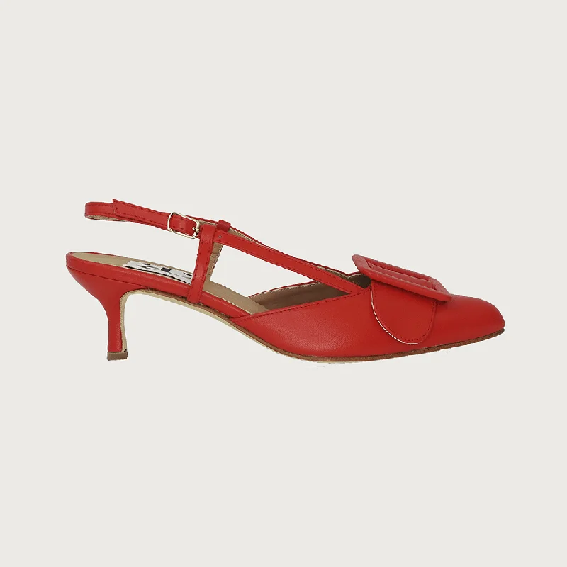 Women's mesh - paneled stiletto heel pumps for breathabilityMIA RED-ORANGE LEATHER