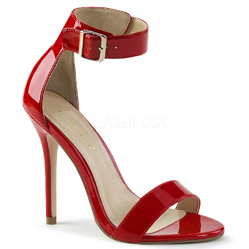 Women's Mesh Heeled Sandals with High Heel and Ankle Strap in Silver for a Contemporary and Stylish Look5" Red Sandal W- Buckled Ankle Strap*
