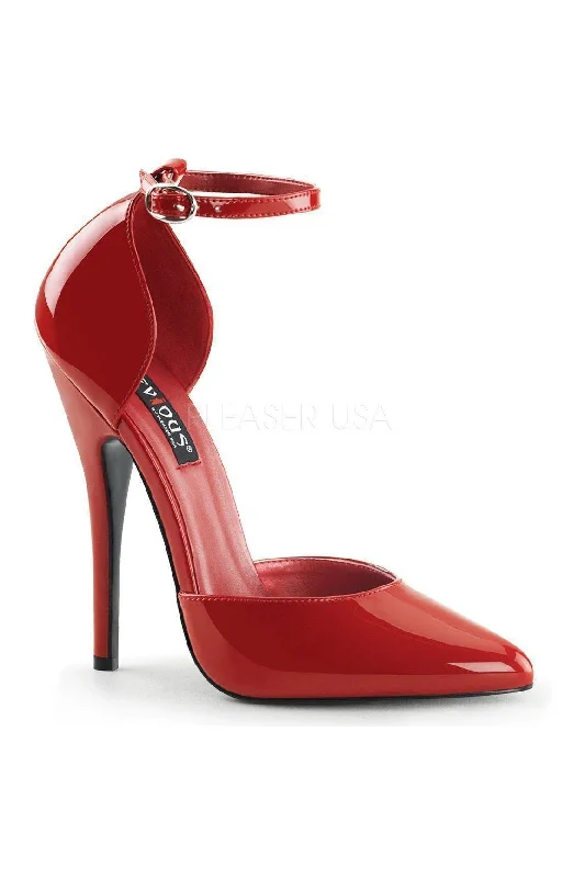 Women's cocktail party stiletto heel pumps with a unique patternDomina-402 Pump | Red Patent Women's cocktail party stiletto heel pumps with a unique patternDomina-402 Pump | Red Patent
