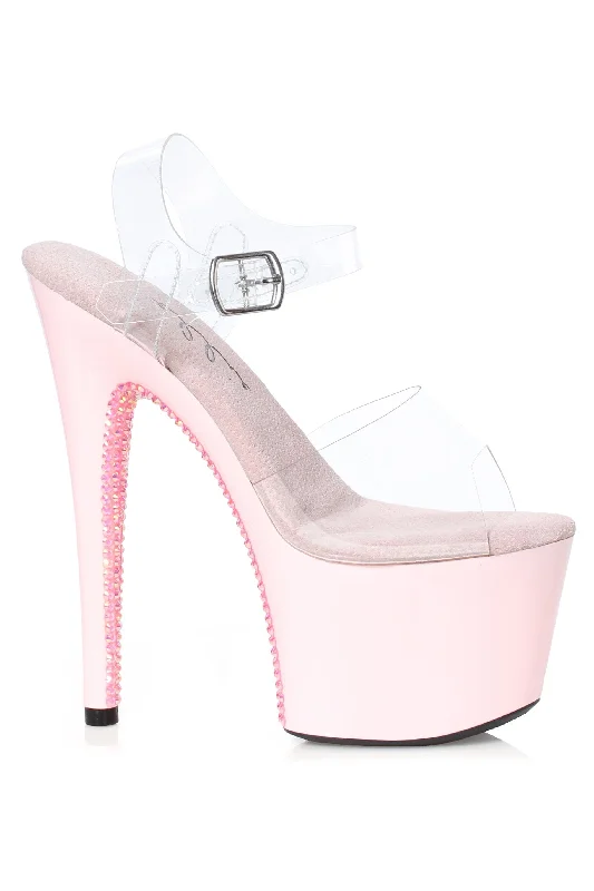 Women's Strappy Heeled Sandals with Ankle Strap in Nude for a Chic and Versatile LookEllie 709-VINE 7" Rhinestone Covered Platform Heel Sandal