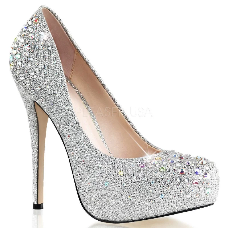 Women's studded stiletto heel pumps for an edgy lookSS-DESTINY-06R Pump | Silver Fabric Women's studded stiletto heel pumps for an edgy lookSS-DESTINY-06R Pump | Silver Fabric