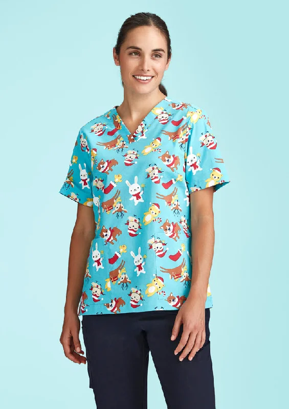 Here are 50 long-tail keywords for "women Work & Safety Boots":Ladies Christmas V-Neck Cotton Short Sleeve Scrub Top - Animal Blue