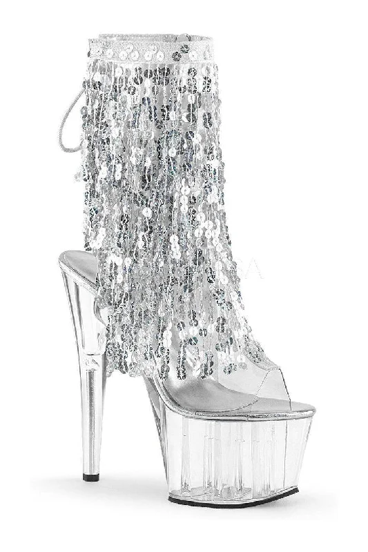 women's heeled boots in neutral colorsADORE-1017SQF Platform Boot  | Clear Vinyl