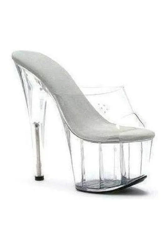 Women's Sling - Back Heeled Sandals with Cut - Out Sides in Gray for a Modern and Stylish Summer ShoeSS-709-VANITY Platform Slide  | Clear Vinyl