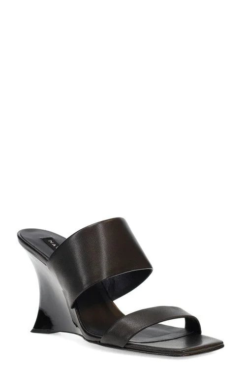 Women's Sling - Back Heeled Sandals with Cut - Out Sides in Gray for a Modern and Stylish Summer ShoeBalli High Wedge Slide Sandals