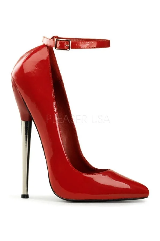 Women's ankle - strap stiletto heel pumps with a cut - out detailDAGGER-12 Pump | Red Patent Women's ankle - strap stiletto heel pumps with a cut - out detailDAGGER-12 Pump | Red Patent