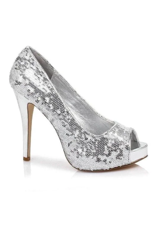 Women's ruffled stiletto heel pumps for a romantic style415-FLAMINGO Pump | Silver Sequins Women's ruffled stiletto heel pumps for a romantic style415-FLAMINGO Pump | Silver Sequins