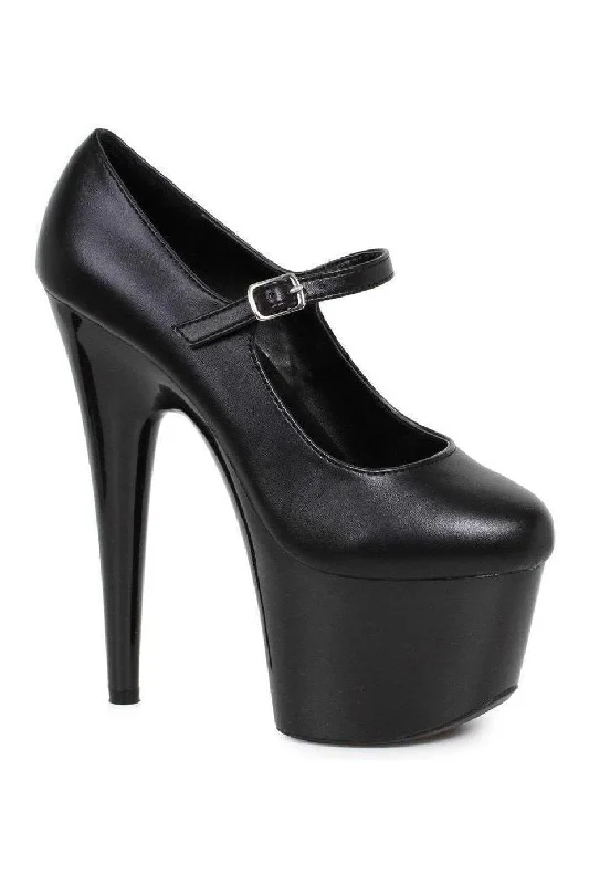 Women's ruffled stiletto heel pumps for a romantic style709-DOM Platform Pump | Black Faux Leather Women's ruffled stiletto heel pumps for a romantic style709-DOM Platform Pump | Black Faux Leather