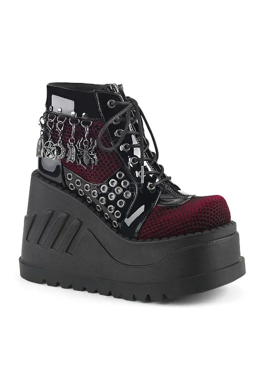 women's heeled boots with zippersSTOMP-18 Demonia Platform Boot | Black Faux Leather