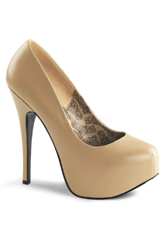 Women's office - appropriate stiletto heel pumps with a low - heel optionTEEZE-06 Pump | Tan Faux Leather Women's office - appropriate stiletto heel pumps with a low - heel optionTEEZE-06 Pump | Tan Faux Leather