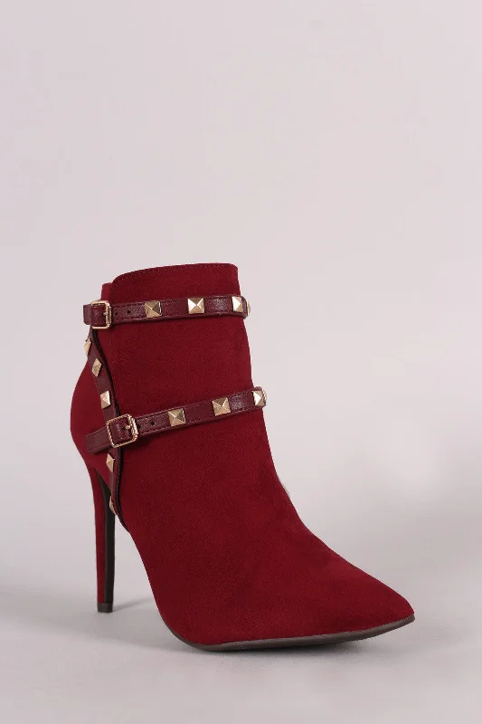 Women's snakeskin - embossed stiletto heel pumps for a bold statementAnne Michelle Studded Strap Pointed Toe Stiletto Booties Women's snakeskin - embossed stiletto heel pumps for a bold statementAnne Michelle Studded Strap Pointed Toe Stiletto Booties