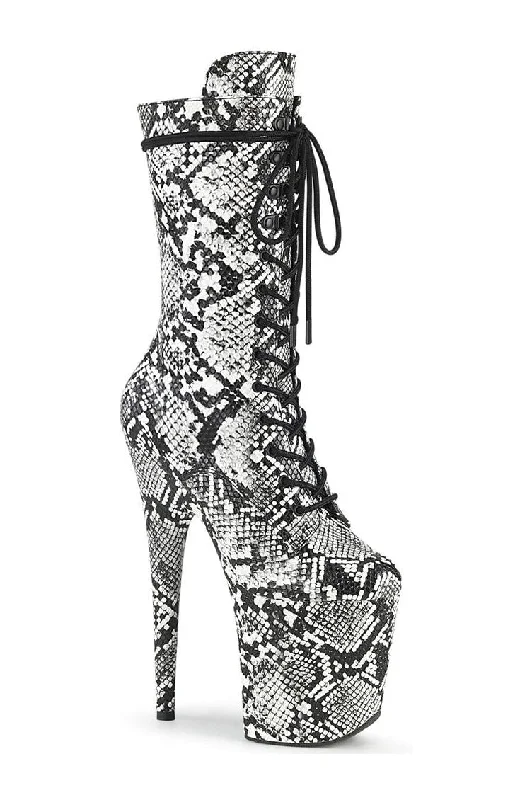 women's heeled boots with slouchFLAMINGO-1050SP Exotic Boot | Black Faux Leather