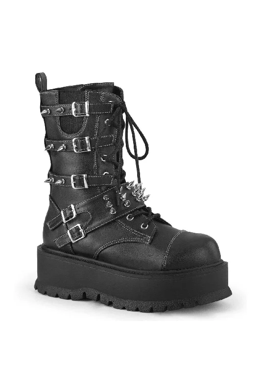 women's knee-high boots for travelSLACKER-165 Knee Boot | Black Faux Leather