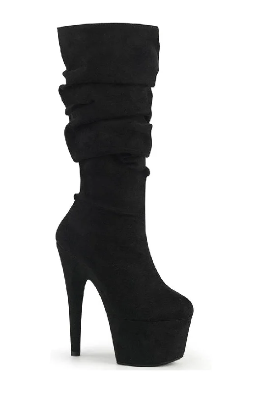 women's knee-high boots for travelADORE-1061 Exotic Knee Boot | Black Faux Suede