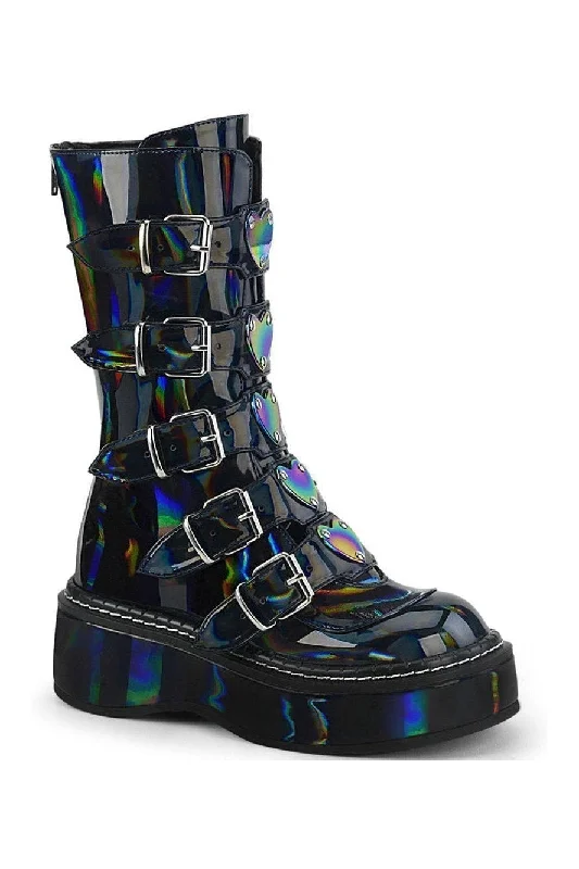 women's knee boots with contrast stitchingEMILY-330 Knee Boot | Hologram Faux Leather