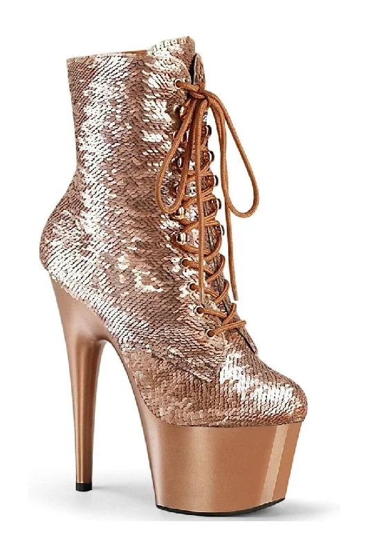 women's heeled boots for outdoor eventsADORE-1020SQ Exotic Boot | RoseGold Sequins