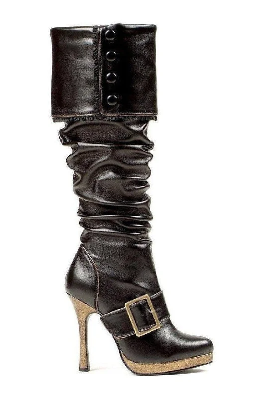 suede knee-high boots for women426-GRACE Knee Boot | Black Faux Leather