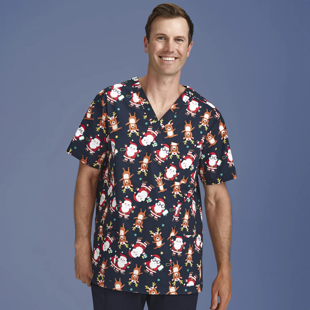women's work boots with cushioned solesMens Christmas V-Neck Cotton Short Sleeve Scrub Top - Nurse Midnight Navy