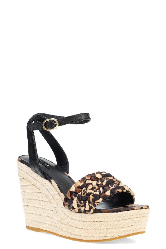 Women's Glitter Heeled Sandals with Ankle Strap and Chunky Heel in Gold for a Sparkly and Glamorous Party LookRae Luxe Leopard Hinami Braided Wedge Sandals