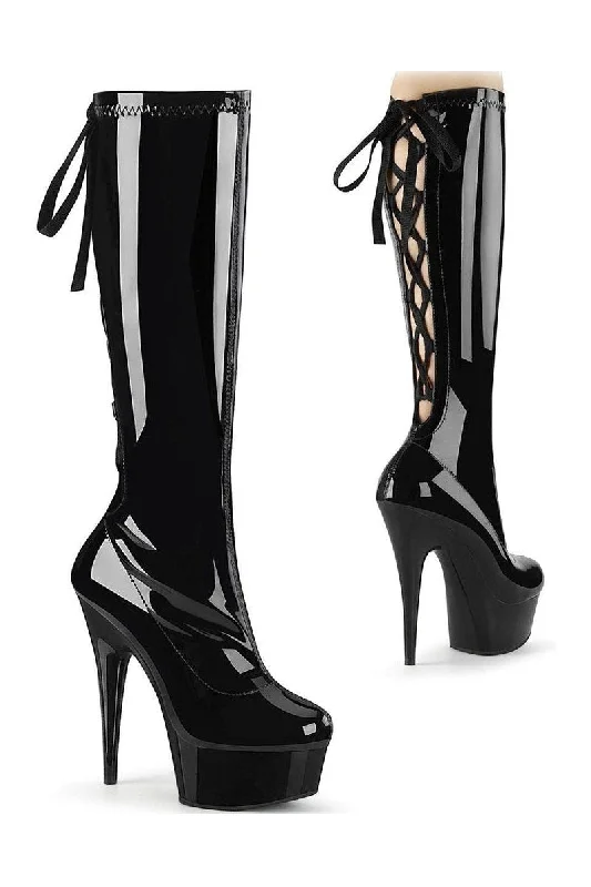 women's heeled boots with square toesDELIGHT-2029 Exotic Platform Boot | Black Patent