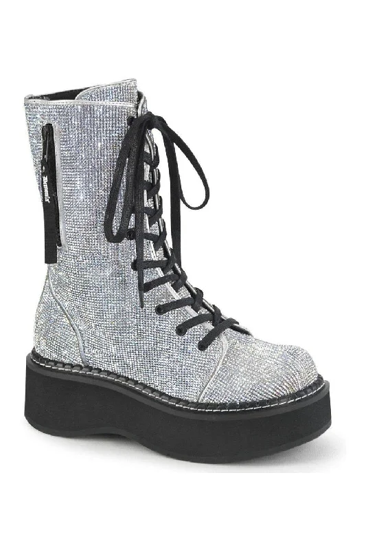 women's knee-high boots for festivalsEMILY-362 Knee Boot | Silver Faux Leather