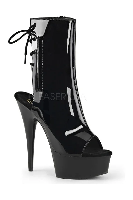 women's heeled boots with embroideryDELIGHT-1018 Platform Boot  | Black Patent