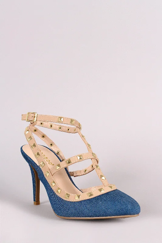 Women's padded - insole stiletto heel pumps for added comfortBamboo Pointy Toe Studded Cage Pump