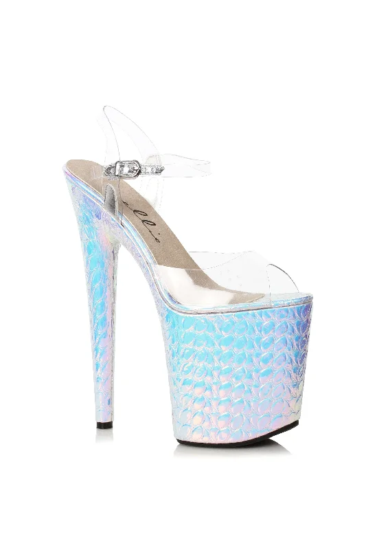 Women's Platform Heeled Sandals with Open Toe in Black for a Stylish and Comfortable Summer PairEllie 850-SUGAR 8" Heel Hologram Sandal Women's Platform Heeled Sandals with Open Toe in Black for a Stylish and Comfortable Summer PairEllie 850-SUGAR 8" Heel Hologram Sandal