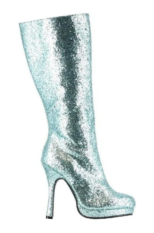 women's knee boots with buckles421-ZARA Knee Boot  | Turquoise  Glitter