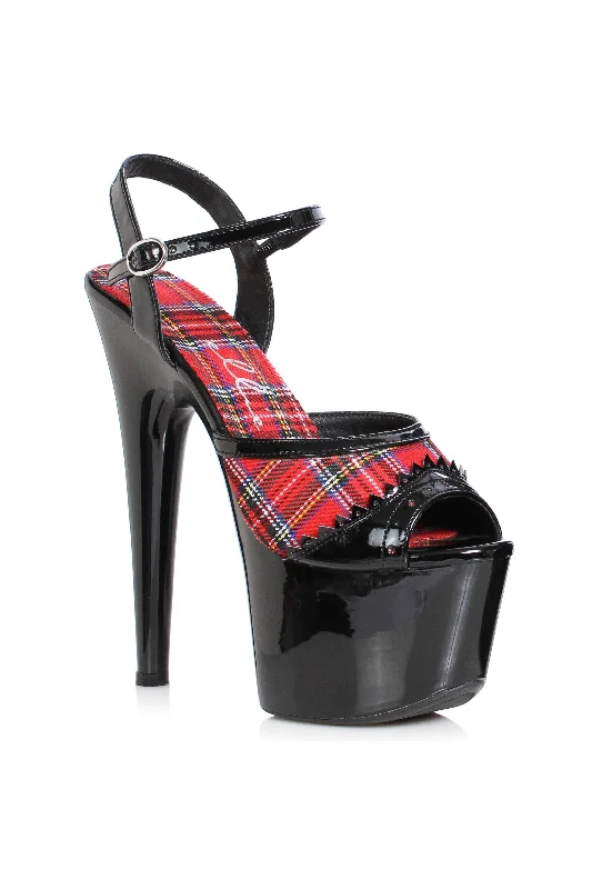 Women's Sling - Back Heeled Sandals with Cut - Out Sides in Gray for a Modern and Stylish Summer ShoeEllie 709-BRITNEY 7" Plaid Sandal Women's Sling - Back Heeled Sandals with Cut - Out Sides in Gray for a Modern and Stylish Summer ShoeEllie 709-BRITNEY 7" Plaid Sandal