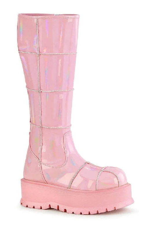women's knee boots in black leatherSLACKER-230 Knee Boot | Hologram Patent