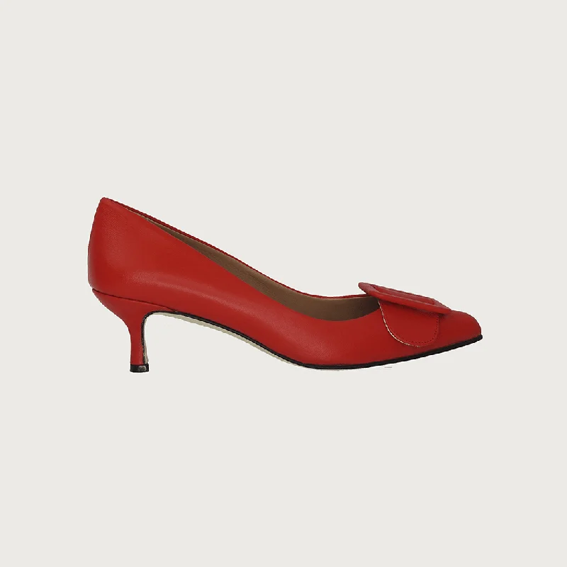Women's stretchy stiletto heel pumps for easy on and offMILK RED-ORANGE LEATHER