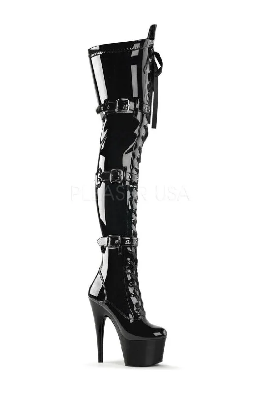 women's heeled boots for travelADORE-3028 Platform Boot  | Black Patent