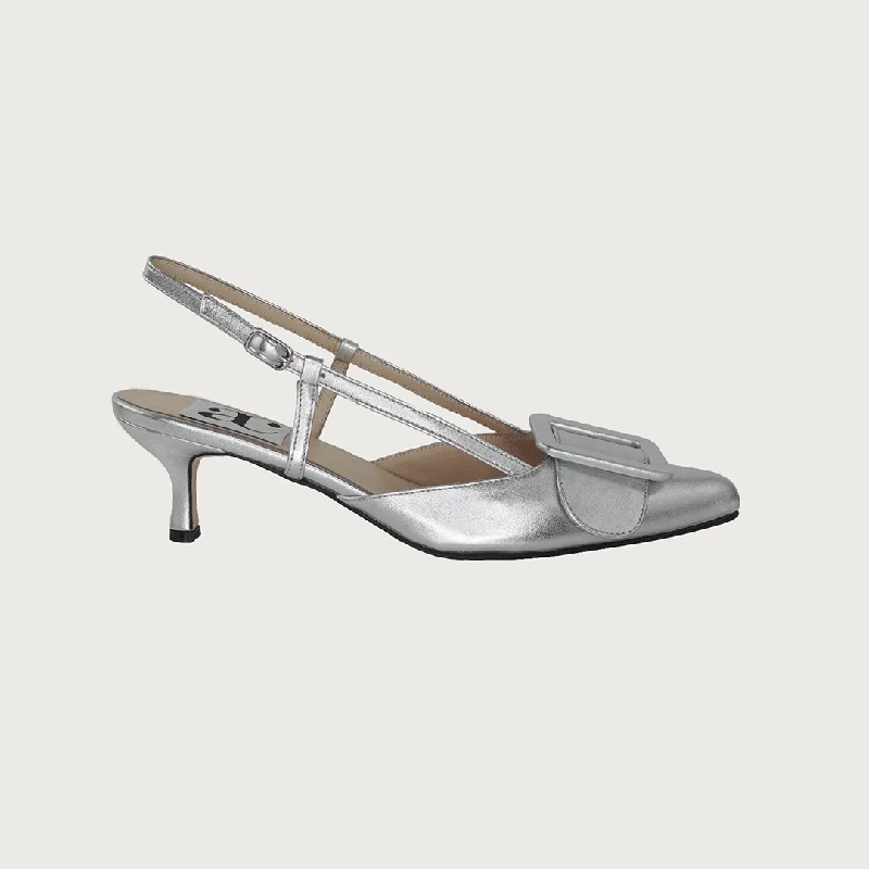Women's mule - style stiletto heel pumps with a bow accentMIA SILVER LEATHER