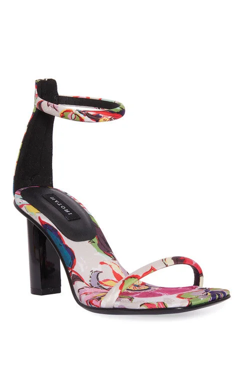 Plus Size Women's Rhinestone - Embellished Heeled Sandals in Silver for a Glamorous Party OutfitGlow Sayuri Floral Sandal
