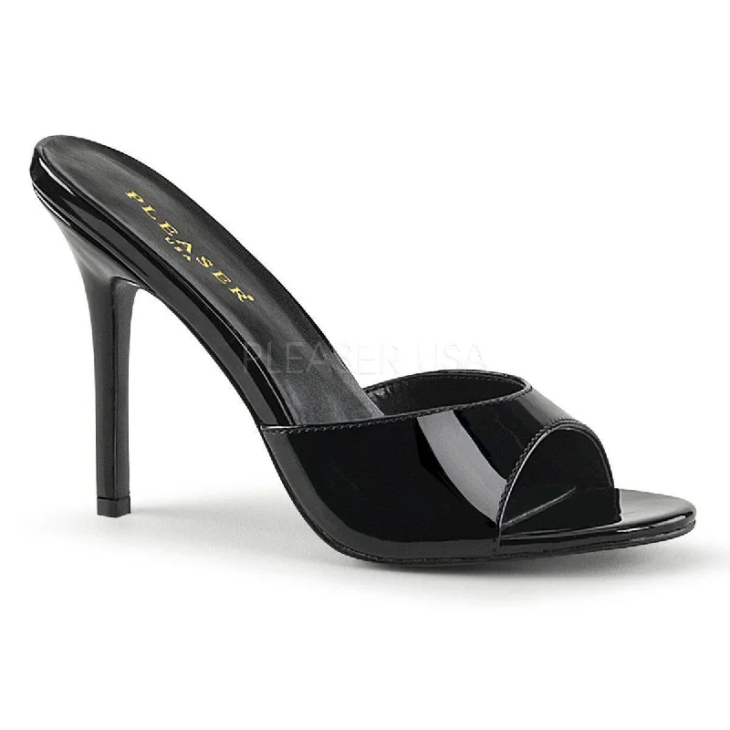 Women's Snake Print Heeled Sandals with Platform and Open Toe in Black and Gold for a Sexy and Trendy VibeSS-CLASSIQUE-01 Slide  | Black Patent