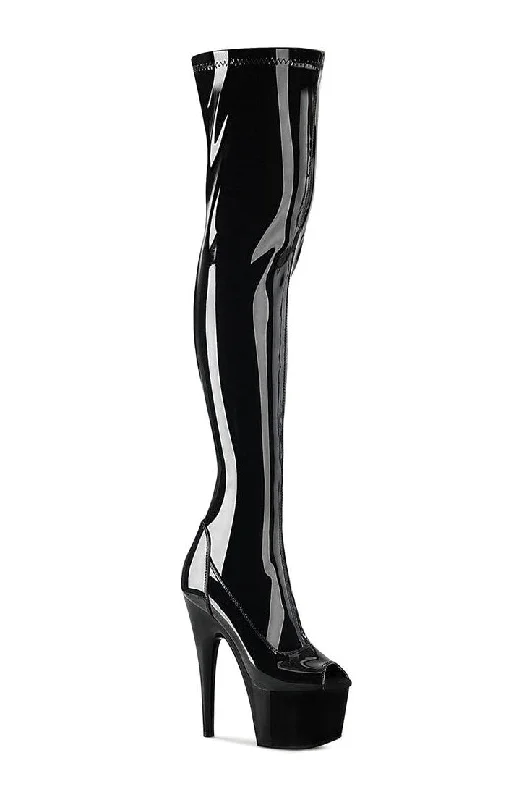 women's heeled boots with zippersADORE-3011 Exotic Boot | Black Patent