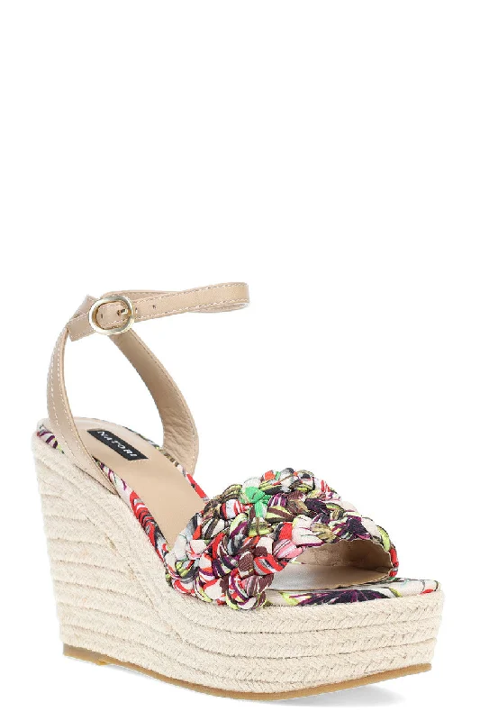 Plus Size Women's Peep - Toe Heeled Sandals with Block Heel in Navy for a Classic and Versatile Office - Appropriate PairRae Tropical Braided Wedge Sandals