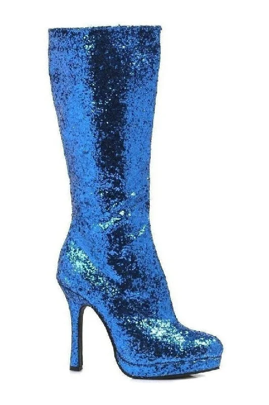 women's knee-high boots with zippers421-ZARA Knee Boot  | Blue  Glitter