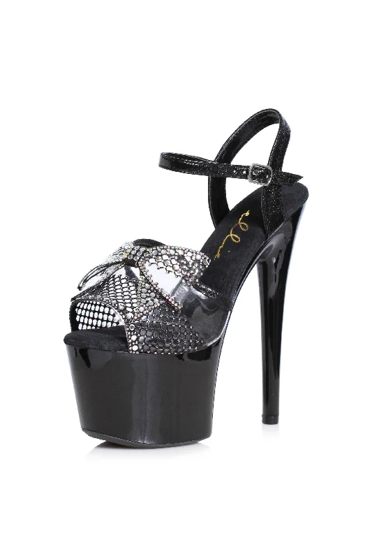 Women's Velvet Heeled Sandals with Kitten Heel in Burgundy for a Sophisticated and Elegant Evening LookEllie 709-VAMP 7" Rhinestone Bow Sandal