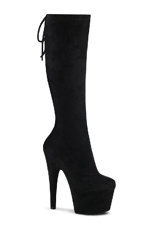 women's knee boots with unique designsADORE-2008 Exotic Knee Boot | Black Faux Suede