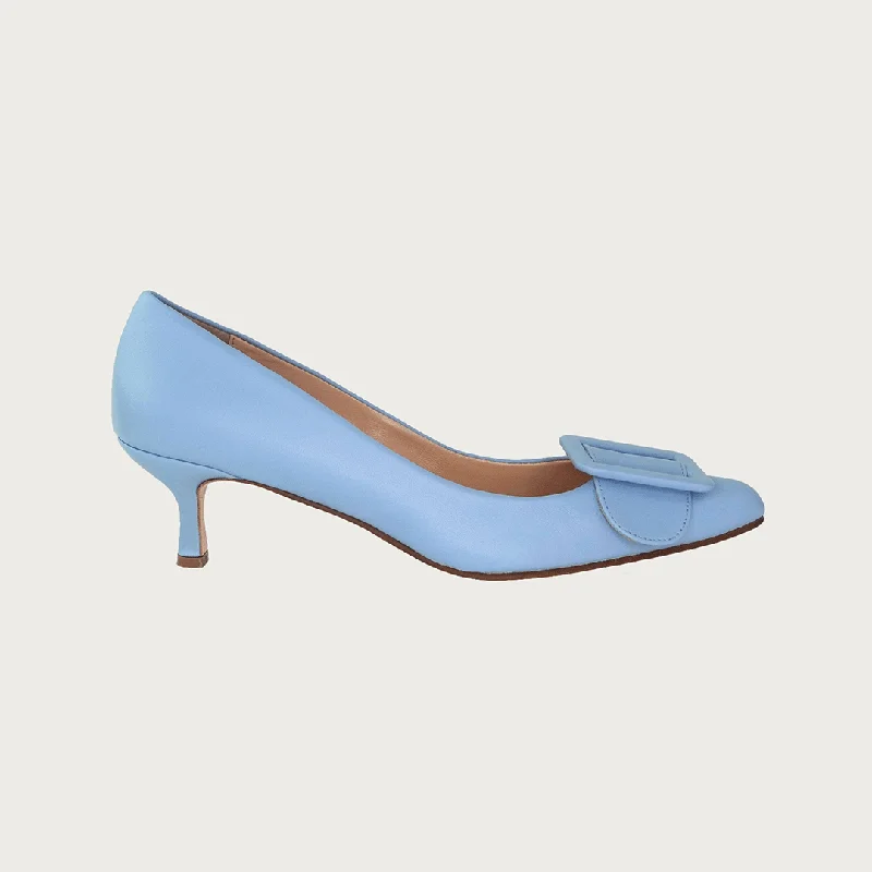 Women's patent leather stiletto heel pumps with a high - shine finishMILK SKY BLUE LEATHER